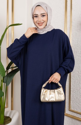 Robe En Crêpe à Manches Chauve-souris 2000-08 Bleu Marine 2000-08