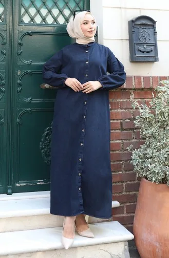 Robe En Jean Boutonnée 0145-01 Bleu Marine Foncé 0145-01