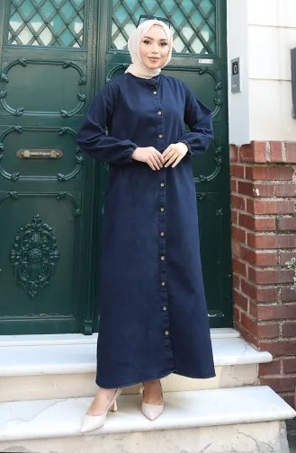 Robe En Jean Boutonnée 0145-01 Bleu Marine Foncé 0145-01