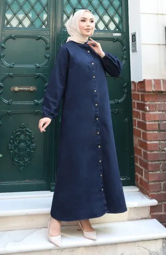 Robe En Jean Boutonnée 0145-01 Bleu Marine Foncé 0145-01