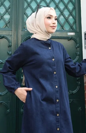 Robe En Jean Boutonnée 0145-01 Bleu Marine Foncé 0145-01