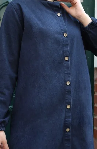 Robe En Jean Boutonnée 0145-01 Bleu Marine Foncé 0145-01