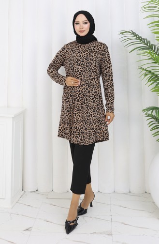 Patterned Tunic 1001A-02 Milk Coffee 1001A-02