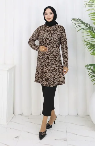 تونيك منقوش 1001A-02 لون القهوة بالحليب 1001A-02