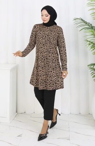 تونيك منقوش 1001A-02 لون القهوة بالحليب 1001A-02