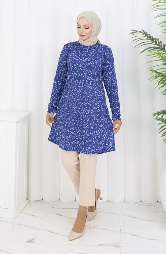 Patterned Tunic 1001B-01 Navy Blue 1001B-01