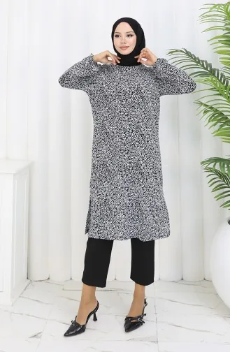 Gemusterte Tunika 1003A-01 Schwarz 1003A-01