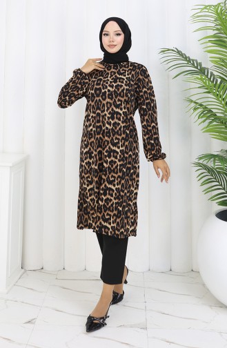 Leopard Patterned Tunic 1003C-01 Brown 1003C-01