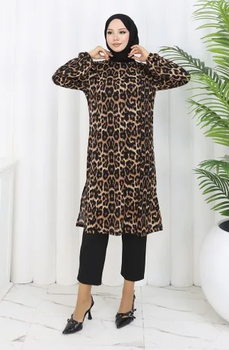 Leopard Patterned Tunic 1003C-01 Brown 1003C-01