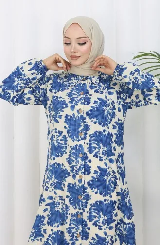 Tunique Longue Boutonnée En Tissu Viscose 0174-07 Beige Indigo 0174-07