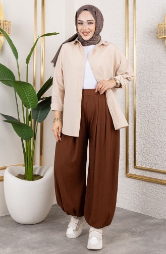 Pantalon Shalwar à Taille élastique 0001-02 Marron 0001-02