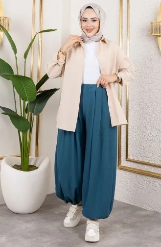 Elastic Waist Shalwar Trousers 0001-03 Petrol 0001-03