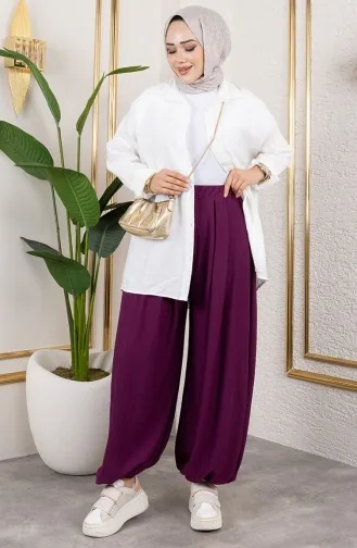 Pantalon Shalwar à Taille élastique 0001-04 Prune 0001-04