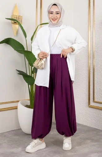 Pantalon Shalwar à Taille élastique 0001-04 Prune 0001-04