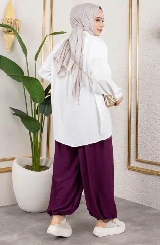 Pantalon Shalwar à Taille élastique 0001-04 Prune 0001-04