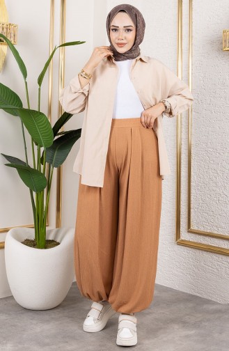 Pantalon Shalwar à Taille élastique 0001-06 Tan 0001-06