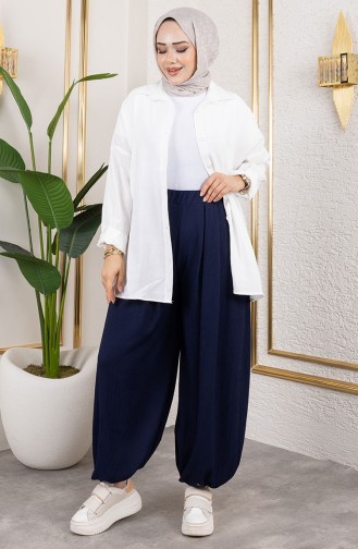 Pantalon Shalwar à Taille élastique 0001-07 Bleu Marine 0001-07