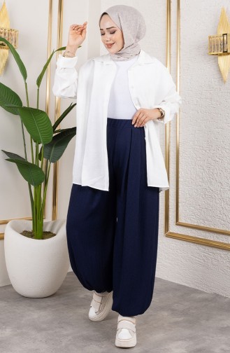 Pantalon Shalwar à Taille élastique 0001-07 Bleu Marine 0001-07