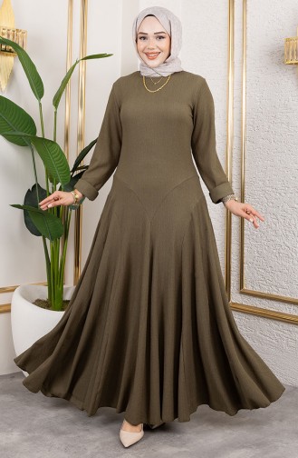 Flounce Detailed Crepe Dress 7132-01 Khaki 7132-01