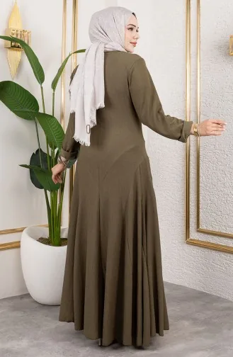 Volan Detaylı Bürümcük Elbise 7132-01 Haki 7132-01