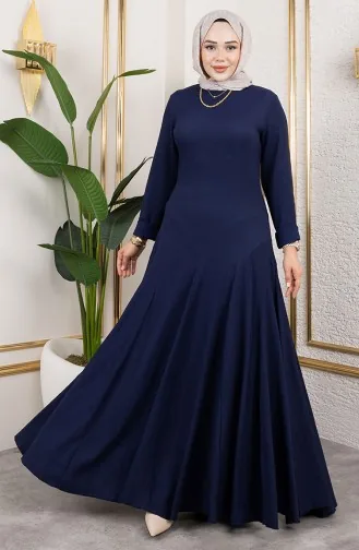 Volan Detaylı Bürümcük Elbise 7132-02 Lacivert 7132-02