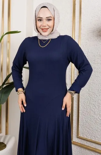 Volan Detaylı Bürümcük Elbise 7132-02 Lacivert 7132-02