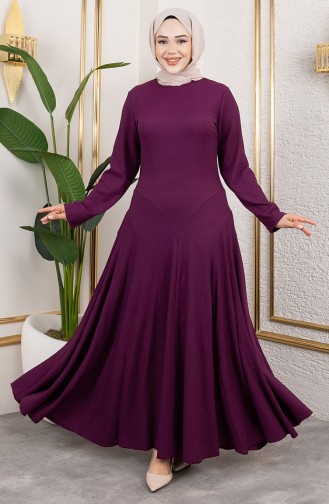 Flounce Detailed Crepe Dress 7132-03 Purple 7132-03