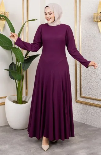 Volan Detaylı Bürümcük Elbise 7132-03 Mor 7132-03