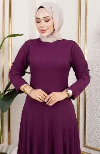 Volan Detaylı Bürümcük Elbise 7132-03 Mor 7132-03