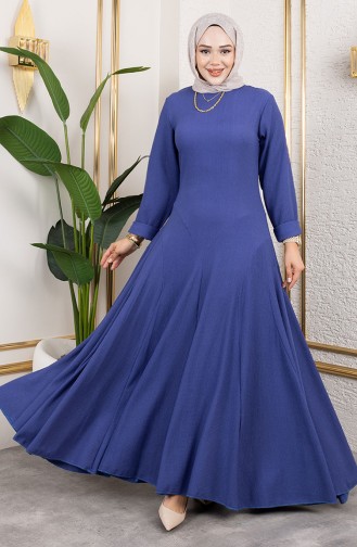 Volant Detail Krepp Kleid 7132-04 Blau 7132-04