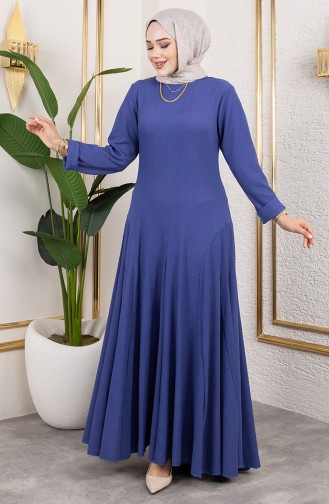 Volant Detail Krepp Kleid 7132-04 Blau 7132-04