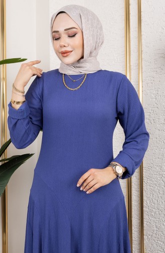 Volant Detail Krepp Kleid 7132-04 Blau 7132-04