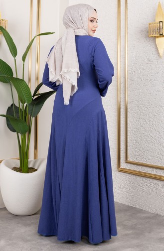 Volant Detail Krepp Kleid 7132-04 Blau 7132-04