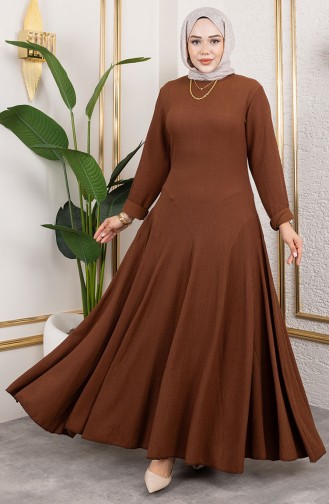 Flounce Detailed Crepe Dress 7132-06 Brown 7132-06