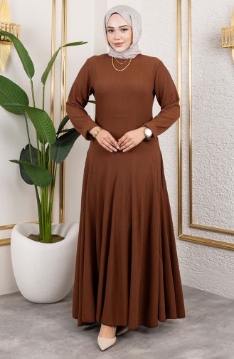 Flounce Detailed Crepe Dress 7132-06 Brown 7132-06