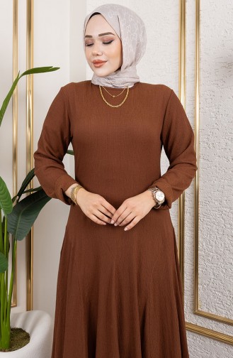 Flounce Detailed Crepe Dress 7132-06 Brown 7132-06