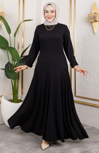 Volant Detail Krepp Kleid 7132-07 Schwarz 7132-07