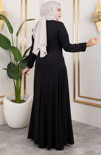 Volant Detail Krepp Kleid 7132-07 Schwarz 7132-07
