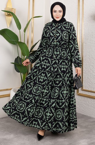 Viscose Jurk Met Tailleband 7134-01 Amandelgroen 7134-01