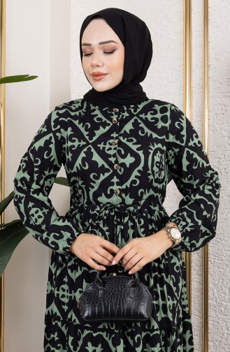 Viscose Jurk Met Tailleband 7134-01 Amandelgroen 7134-01