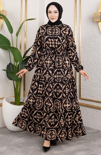 Viscose Jurk Met Gestrikte Taille 7134-02 Mink 7134-02