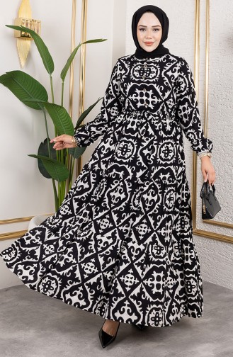 Viscose Jurk Met Tailleband 7134-03 Zwart 7134-03
