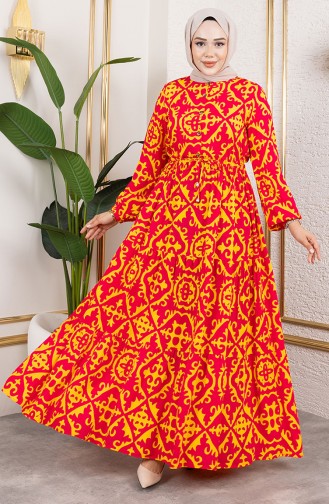 Viskose Stoff Kleid Mit Bindegürtel 7134-04 Fuchsie 7134-04