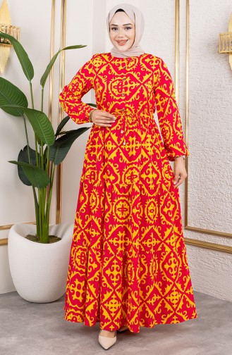 Viskose Stoff Kleid Mit Bindegürtel 7134-04 Fuchsie 7134-04