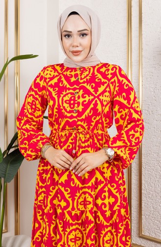 Viskose Stoff Kleid Mit Bindegürtel 7134-04 Fuchsie 7134-04