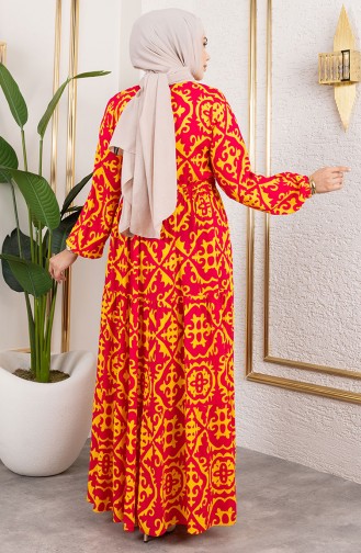 Viskose Stoff Kleid Mit Bindegürtel 7134-04 Fuchsie 7134-04