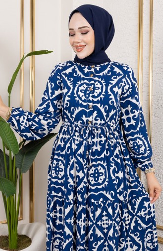 Viskose Stoff Kleid Mit Bindegürtel 7134-05 Blau 7134-05