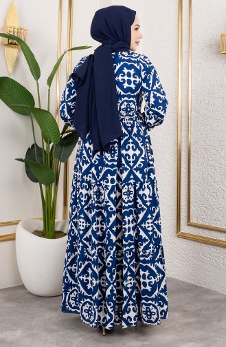 Viskose Stoff Kleid Mit Bindegürtel 7134-05 Blau 7134-05