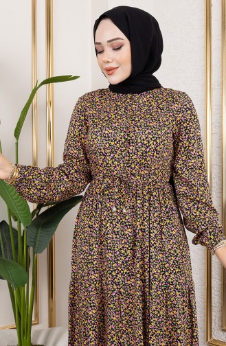 Efsun Floral Patterned Dress 7136-01 Yellow 7136-01