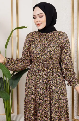 Efsun Bloemenpatroon Jurk 7136-01 Geel 7136-01